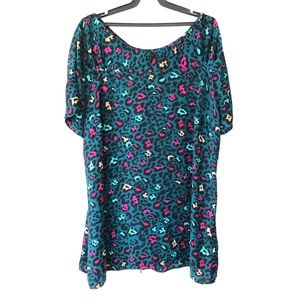 # Worthington Leopard Colorful Aqua/Fuchsia Print Top w/Back Zipper Opening Tall
